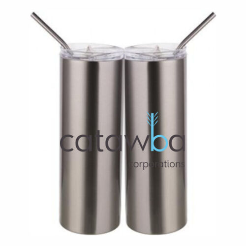 Printed  - 20 oz Stainless Silver Skinny Tumbler with Stainless Straw and Lid Thumbnail